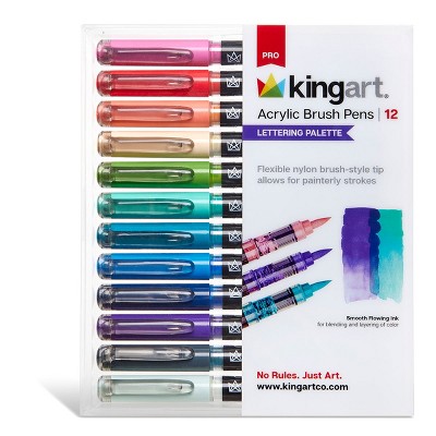 KINGART PRO Acrylic Paint Brush Pens 12 Lettering Colors