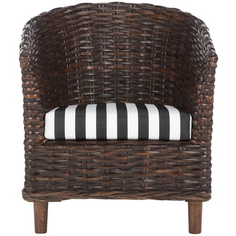 Omni Rattan Barrel Chair Brown Black White Cushion Safavieh