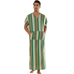 Lars Amadeus Men's V Neck Short Sleeves Color Block Striped Nightshirt - 1 of 4