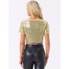 INSPIRE CHIC Women's Sequin Glitter Short Sleeve Cropped Round Neck Tassel Cocktail Party Sparkly Top - 3 of 4