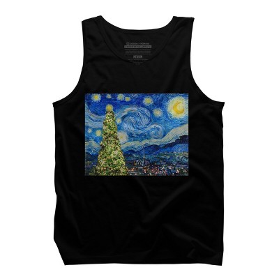 Men's Design By Humans Van Gogh Starry Night - Christmas Tree By bcstudio Tank Top