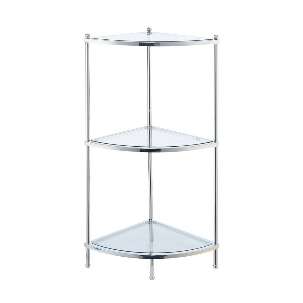 Photos - Garden & Outdoor Decoration 35.5" Royal Crest 3 Tier Corner Shelf Chrome: Glass Bookcase, Modern Stora