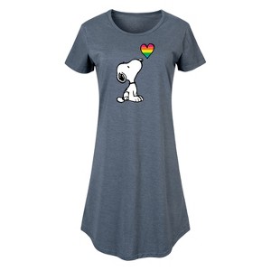 Women's - Peanuts - Snoopy Rainbow Heart Graphic T-shirt Dress - 1 of 4