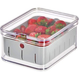 Recycled Plastic Crisp Produce Storage Containers with Lid and Colander Basket Designed to Keep Food Fresh Longer, 8.32” x 6.32” x 3.76”, Clear/Gray - 1 of 4