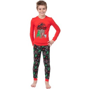 Jurassic World Boys' Movie Film Park Logo  Tight Fit Sleep Pajama Set Multicolored - 1 of 4