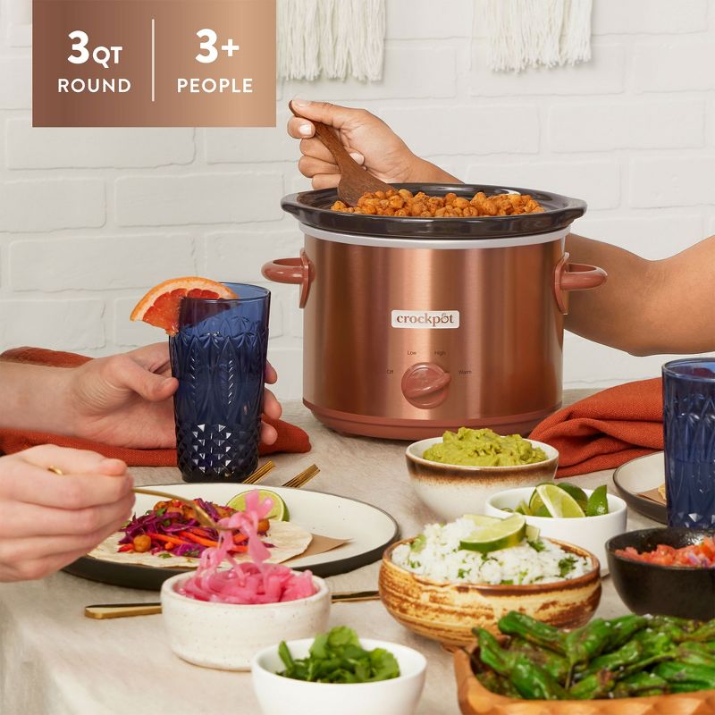 Crock-Pot 3 Quarts Manual Design Series Slow Cooker with 3 Manual Heat Settings Cooks Meals for 3 Plus People with Removable Stoneware Bowl, Copper, 2 of 7