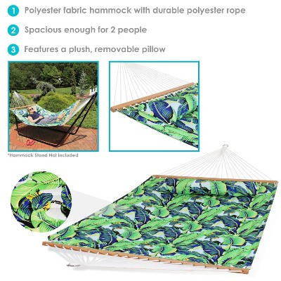 Exotic Foliage Green Quilted Polyester 2-Person Hammock with Pillow