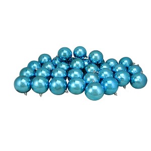 Northlight 32ct Shatterproof Shiny Christmas Ball Ornament Set 3.25" - Turquoise - 1 of 4