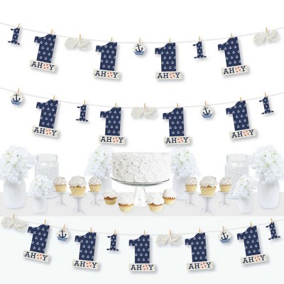 Big Dot of Happiness 1st Birthday Ahoy - Nautical - First Birthday Party DIY Decorations - Clothespin Garland Banner - 44 Pieces