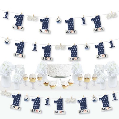 Big Dot of Happiness 1st Birthday Ahoy - Nautical - First Birthday Party DIY Decorations - Clothespin Garland Banner - 44 Pieces