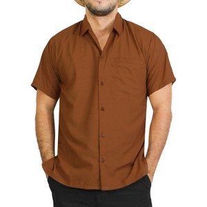 LA LEELA Mens Short Sleeve Button Down Solid Casual Camp Vacation Shirts Business Collared Shirt for Men Summer Work Shirts with Pocket - 1 of 4