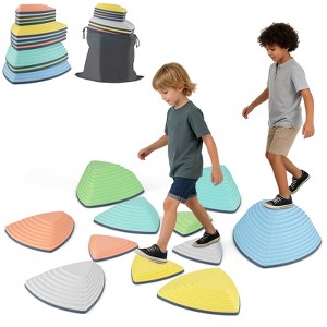 Costway Set of 11 Non-Slip Balance Stones with Storage Bag for Motor Skills, Strength - 1 of 4
