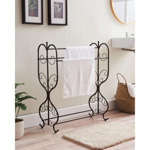 Kings Brand Furniture - Freestanding Pewter Metal Towel Rack Stand with 3 Bars for Bathroom, Bedroom, Laundry Room, Blanket Rack - 1 of 4