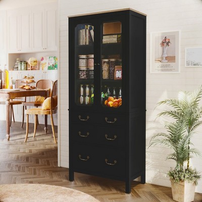 Syemin Decorative Storage Cabinets Tall Pantry Cabinet with Glass Doors for Kitchen, Living Room, Dining Room,