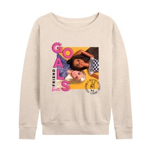 Women's - Barbie - Friend Goals Lightweight French Terry Wide Neck Long Sleeve Shirt - 1 of 4