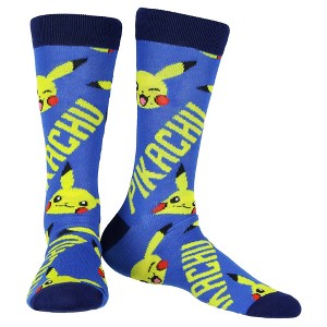 Pokemon Crew Socks Men's Pikachu Boltz & Expressions 1 Pair Socks for Shoe Size 8-12 Blue - 1 of 4