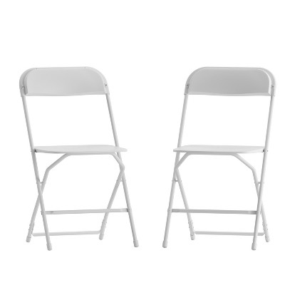 Set of 2 White Plastic Stackable Folding Chairs