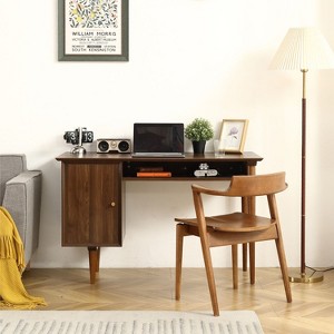 Small Desk with 47.24 Inch, Modern Walnut Finish, Solid Wood Legs, Kids Student Study Writing Work-Suitable for Home and Office Use-The Pop Home - 1 of 4