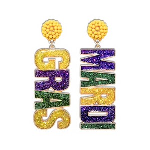 Mardi Gras Beaded Dangle Earrings for Women by 4E's Novelty - Festival Accessories and Fashion Jewelry - 1 of 1