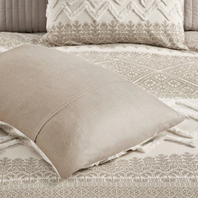 Taupe Cotton King/California King Duvet Cover Set with Textured Accent