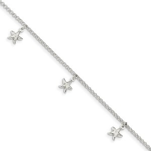 Black Bow Jewelry Sterling Silver Starfish Dangle And 1.5mm Rolo Chain Anklet, 9-10 Inch - 1 of 3