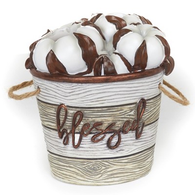 Lakeside Cotton Boll Toothbrush Holder - Farmhouse Decor with "Blessed" Sentiment