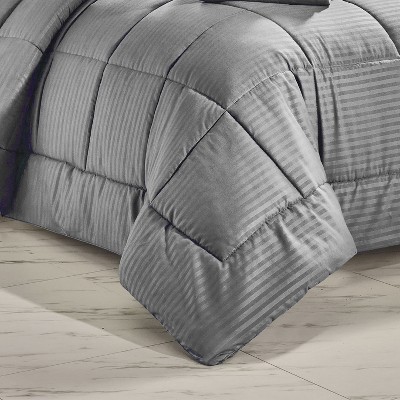 Plazatex Embossed Dobby Stripe 8 Pieces Comforter Bed In A Bag Set Queen Gray — фото 4