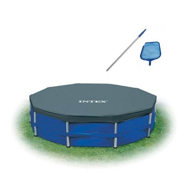  Intex Swimming Pool Kit with Vacuum Skimmer, Pole & 12 Foot Round Frame Cover 