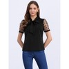 INSPIRE CHIC Women's Bow Tie V Neck Stand Collar Short Mesh Sleeve Blouse - 3 of 4