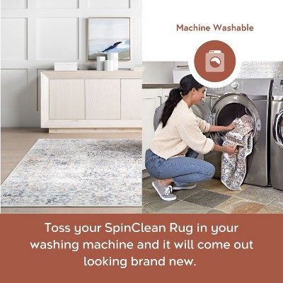 Everlee Blue and Beige Washable Synthetic 9' x 12' Area Rug