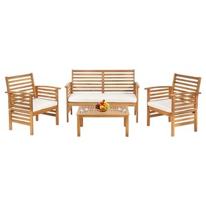 FDW Patio Sofa Set 2-Piece Acacia Wood Outdoor Patio Conversation Set, Natural - 1 of 4