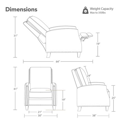 Spruce & Spring Push Back Recliner Chair with Nailhead Trims for Living Room