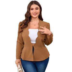 Coolmee Women Plus Size Scalloped Edges Blazer Casual Open Front Long Sleeve Work Office Peplum Cardigan Jackets - 1 of 4