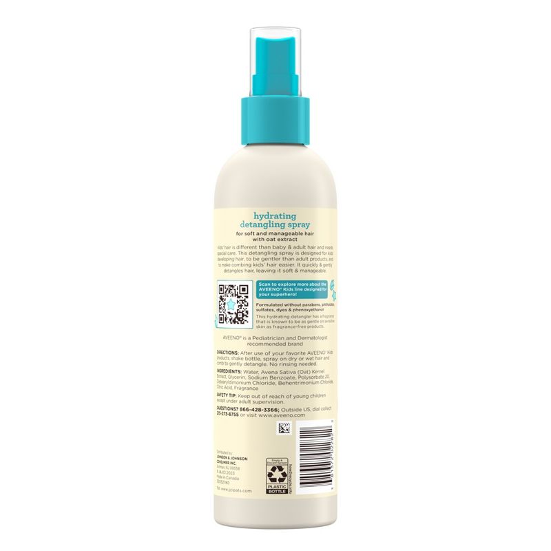 Aveeno Kids Hydrating Detangling Spray with Oat Extract, Suitable for Skin &#38; Scalp - Light Fragrance - 10 fl oz, 3 of 10