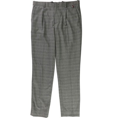 I.N.C International Concepts Mens Plaid Pleated Dress Pants Slacks, Black, 29W x 30L