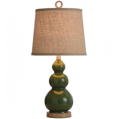 Nautical Green and Taupe Glass Table Lamp with Burlap Shade