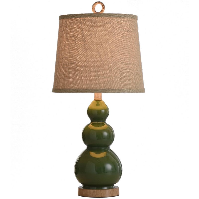 Nautical Green Table Lamp with Burlap Shade and Circle Faux Rope Finial - StyleCraft, 3 of 12