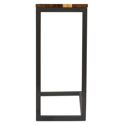Acacia Wood and Metal C-Shaped Industrial Side Table
