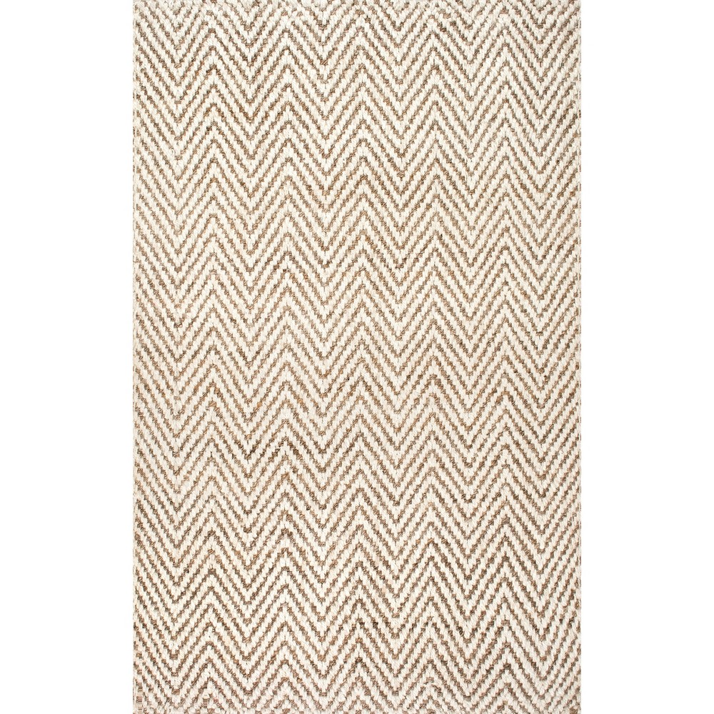 7'6inx9'6in Vania Chevron Jute Area Rug Off White - nuLOOM
