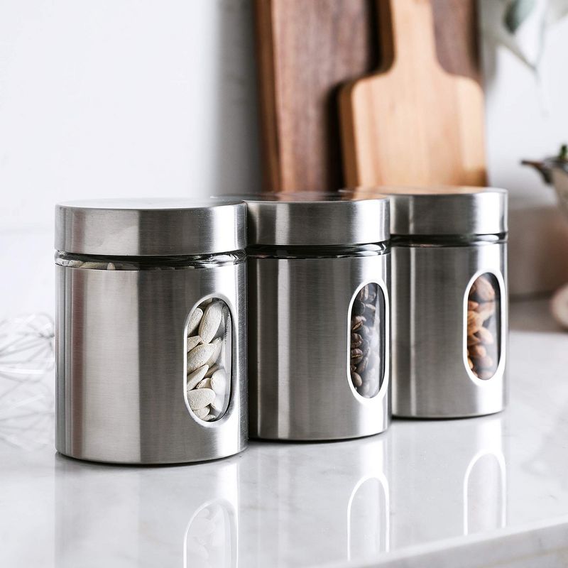 WHOLE HOUSEWARES Brushed Stainless Steel and Glass Canister with Window for Spices, 2 of 5