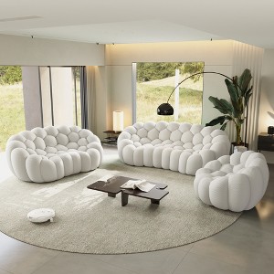 WJSHome Upholstered Bean Bag Bubble Sofa Curved Couch, 3D Honeycomb Shape Modern Couches for Living Room (Light Gray, 1 Seater, 2 Seater, 3 Seater) - 1 of 4