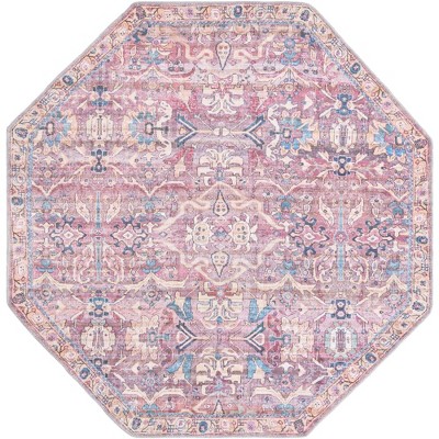 Nostalgia Octagon Pink Easy-Care Synthetic Area Rug