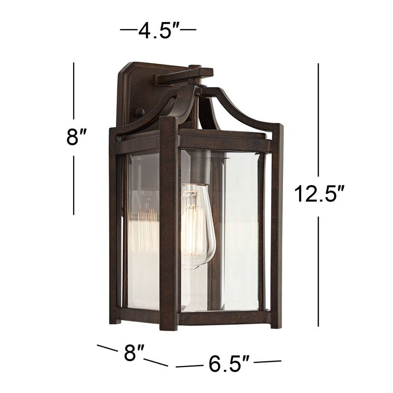 Franklin Iron Works Rockford Rustic Farmhouse Outdoor Wall Light Fixture Bronze 12 1/2" Clear Beveled Glass for Post Exterior Barn Deck House Porch, 4 of 10