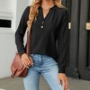 Womens Long Sleeve Button V Neck T-shirt Fall Causal Loose Solid Color Shirt Fashion Top Blouse Black XL - 4 of 4