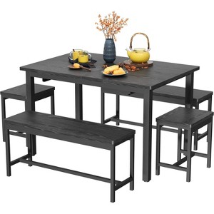 5-Piece Extendable Dining Table Set for 4-8 People,Kitchen Table with 2 Benches & 2 Stools, Space Saving Modern Dining Room Furniture,Metal Frame - 1 of 4