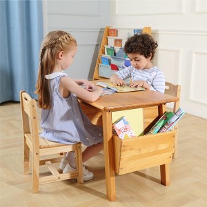 Aoibox Kids Solid Wood Table with 2 Chair Set Built-in Storage for Toddlers Activity Desk Natural for Ages 3-8 Years - 1 of 4