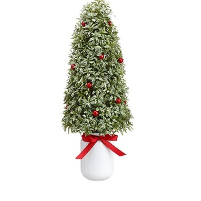 Allstate Floral 1.5' Unlit Artificial Green Mini Leaf and Red Berries Table Top Topiary