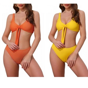 INSPIRE CHIC Women's Lace Up Decoration Push Up Wide Strap Top Triangle Bottom Swimwear Bathing Bikini Suits 2 Sets - 1 of 4