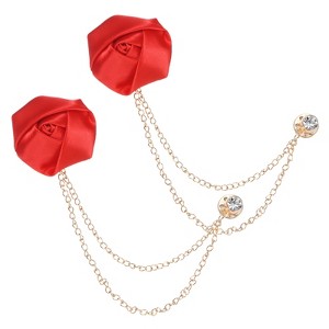 Unique Bargains Cloth Flower Lapel Pin with Gold Badge Tassel Chain for Men Wedding 1.57 inch 2 Pcs - 1 of 4