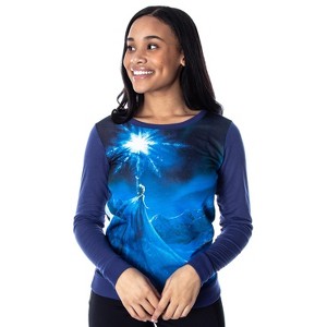 Seven Times Six Disney Women's Juniors Frozen Elsa Ice Powers Sublimated Pullover Top Blue - 1 of 4